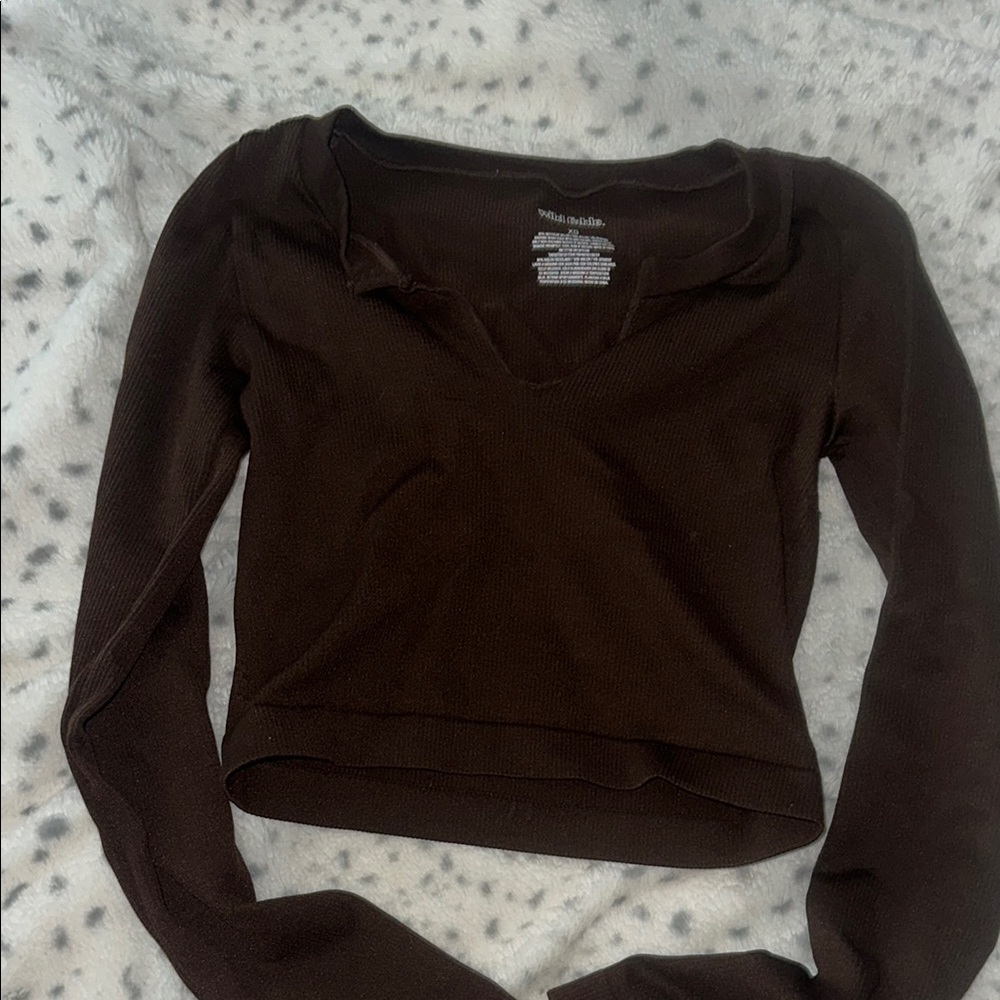 Wild Fable Brown Fitted Crop Long Sleeve Tee